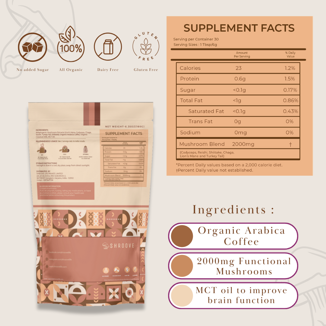 SHROOVE Functional 6 Mushroom Coffee – Focus, Immunity & Calm in Every Cup